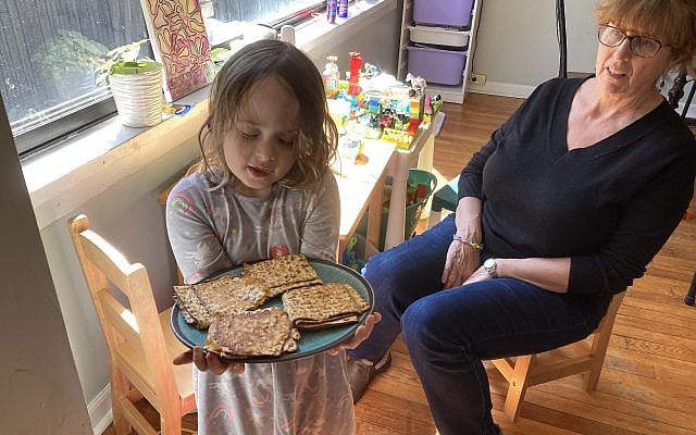 Four beautiful matzah sandwiches, almost all of which were eaten by this little matzah monster!