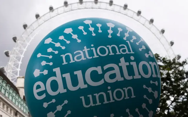 A National Education Union balloon in London, England. (Dan Kitwood/Getty Images)