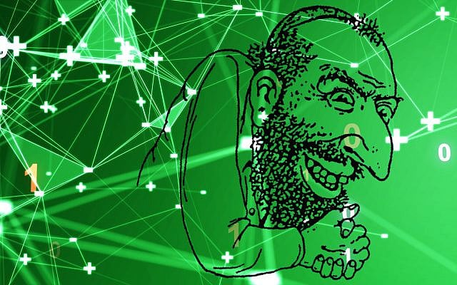 AI is accelerating the wave of antisemitism sweeping across social media. (AI background via iStock, montage by The Times of Israel)