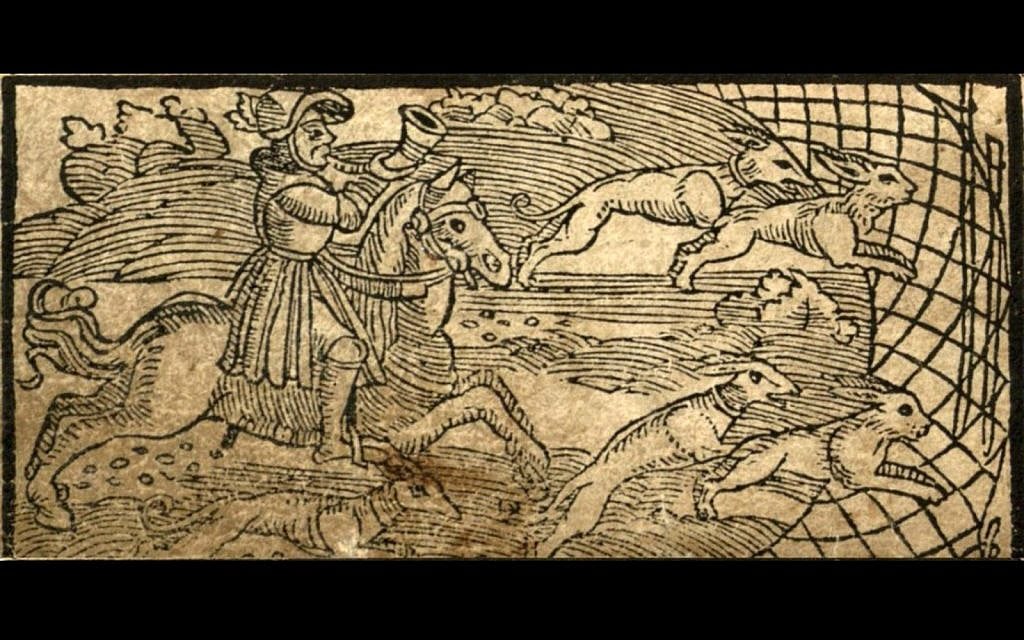 Hare-hunting as seen in the Prague Haggadah reflects the themes of Passover and is tied to a ritual reordering for Saturday night seders. ()
