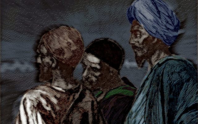 Night Watchmen; image colorized and modified by the author, from the public domain book Picturesque Palestine, published 1884, owned by the author.