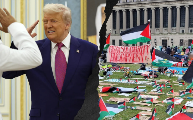 Getty images: Columbia, Gaza Solidarity Encampment; Trump meeting in Qatar