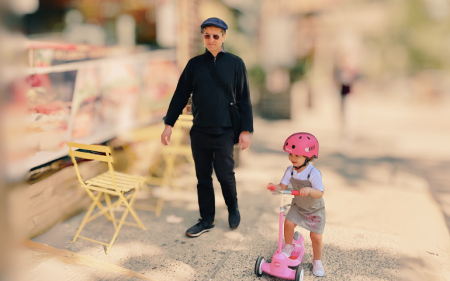 My father and my daughter walking together.