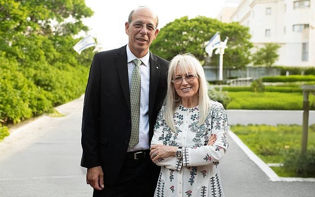 Bar-Ilan University President Prof. Arie Zaban (left) with Dr. Miriam Adelson, co-founder of the Adelson Family Foundation. Photo by Shachar Maman.