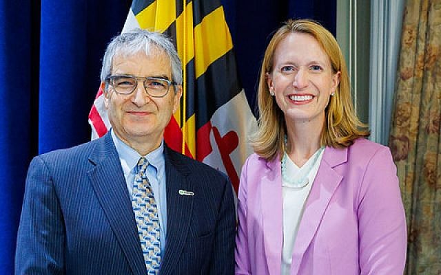 Steve Rothstein (L), Founding Managing Director of CERES's Accelerator for Sustainable Capital Markets, spoke at major climate report launch of Maryland's Comptroller Brooke Lierman (R). Photo by and courtesy of MD Comptroller.