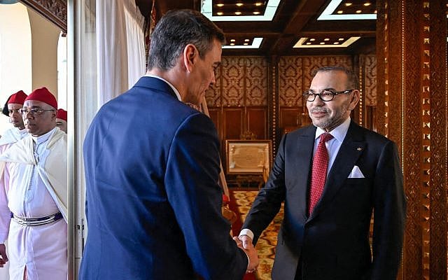The King of Morocco, Mohammed VI , received the Spanish Prime Minister, Pedro Sánchez, at the Royal Palace in Rabat on February 21, 2024. (AFP)