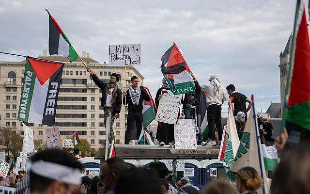 Protestors at a rally for Palestine in Washington, DC on November 4, 2023.