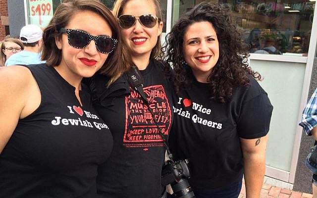 Jordyn Rozensky, center, with friends Joanna Ware and Shana Cohen at Boston Pride in 2016.