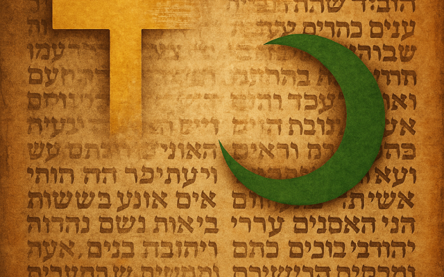 The Erased Scroll — When “Inheritance” Becomes Erasure: A visual allegory of supersessionism, where Abrahamic “successors” rewrite Jewish identity yet cannot erase its enduring presence. Image © Ivan Bassov, 2025. Licensed under CC BY 4.0.