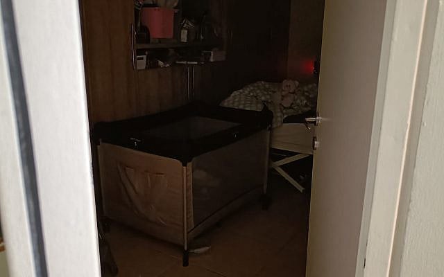My children's beds in our Mamad [safe room], complete with Teddy (courtesy)