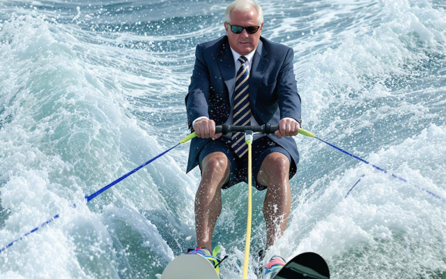 Maths teacher water skiing (image AI generated by the author)