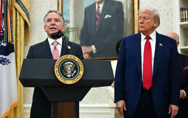 US Special Envoy to the Middle East Steve Witkoff (L) speaks as US President Donald Trump looks on. (Jim Watson/AFP)