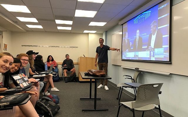 Israeli historian from Tel Hai Academic College Avi Shilon teaches a class about the history of Israel at Columbia University in New York City in the spring of 2025. (via The Times of Israel)