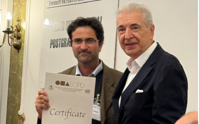 Maj. (res.) Barak Gabor receives certificate of recognition from former UN General Assembly President Srdjan Kerim.