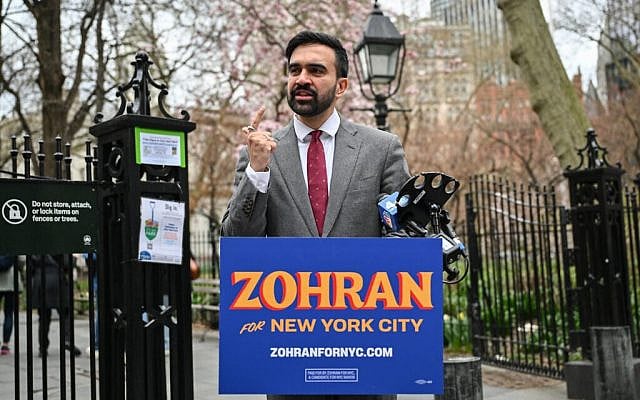 New York City mayoral candidate Democratic State Representative Zohran Mamdani campaigns in New York City on April 16, 2025. (Angela Weiss/AFP)