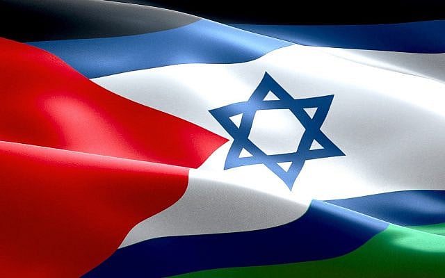israel flag inside of palestine flag gaza strip waving texture fabric background crisis of israel and islam palestine union peace concept