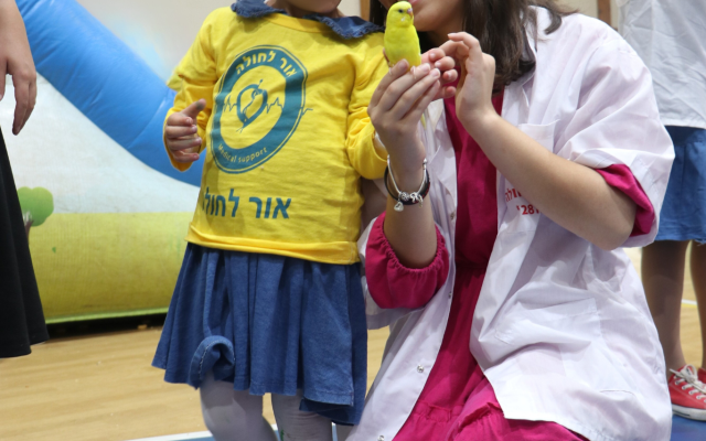 A sick child enjoying the bird show
