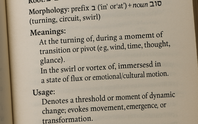 A poetic Hebrew gem: בסוב—capturing moments of turning, transition, and emotional motion. Image © Ivan Bassov, 2025. Licensed under CC BY 4.0.