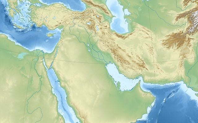 Blank physical map of the Middle East. (Wikipedia)