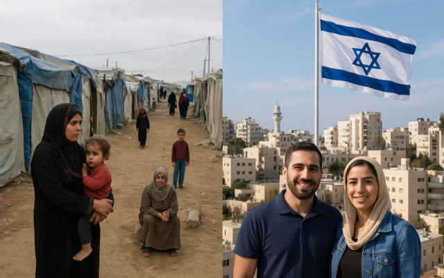 Contrast between Arabs in a refugee-camp and Israeli Arabs (generated picture)