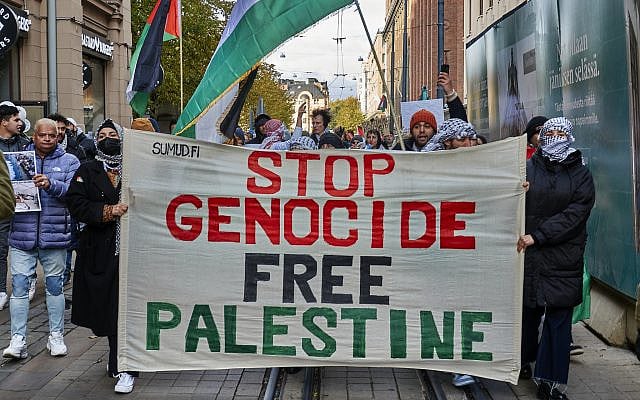 "Stop The Genocide, Free Palestine" rally in Helsinki, Finland, October 21, 2023. (Wikimedia Commons CC BY 2.0)