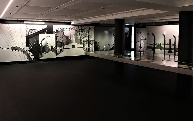 Exhibition photograph of Auschwitz-Birkenau by Raymond Depardon at the Shoah Memorial in Paris. Photo credit: Simone Suzanne Kussatz / ARETE.