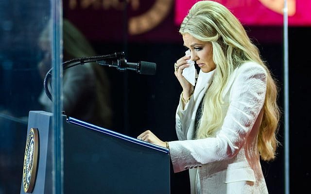 Erika Kirk, at her husband Charlie's memorial, September 22, 2025. (via X)