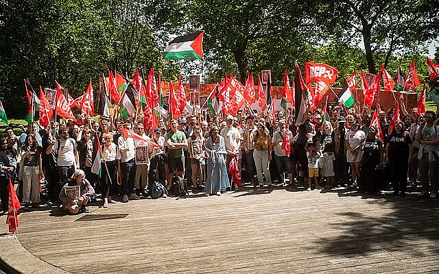 A Palestinian Flag Being Waved at a Communist Rally