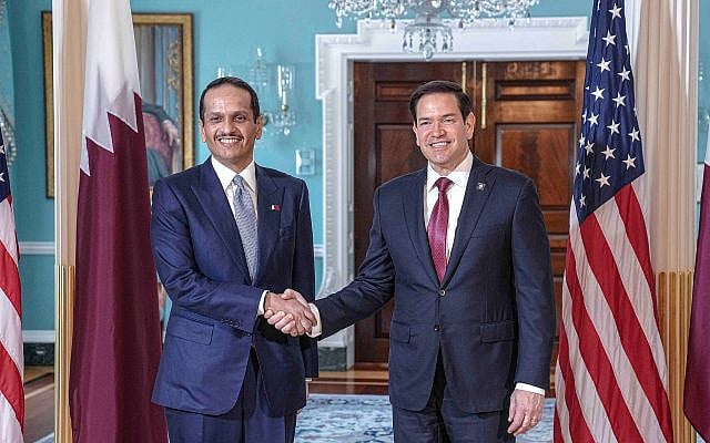 Secretary of State Marco Rubio meets Qatari Prime Minister and Foreign Minister Mohammed bin Abdulrahman Al Thani in Washington, D.C., 22 April 2025. (Official State Department photo by Freddie Everett.)