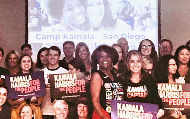 The author at the San Diego headquarters of Kamala Harris’s 2020 campaign.