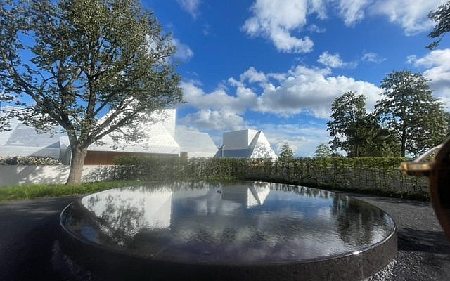 Specially designed water sculpture and meditative fountain in the Memorial Garden of the Lost Shtetl Museum. Seduva, Lithuania. Photo © Michael Leiserowitz. 2025. With kind permission. Specially designed water sculpture and meditative fountain in the Memorial Garden of the Lost Shtetl Museum. Seduva, Lithuania. Photo © Michael Leiserowitz. 2025. With kind permission.