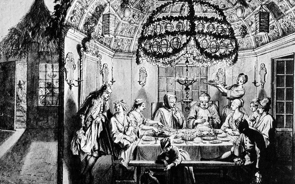 'Sukkah meal,' by Bernard Picart, in Amsterdam, 1722. (Wikimedia Commons)