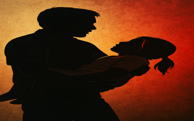 (Symbolic AI-created illustration: Uhllyame, an Indigenous Marma girl, earnestly appeals to her father to save her after being injured. Created by the author for safety and commercial use.)