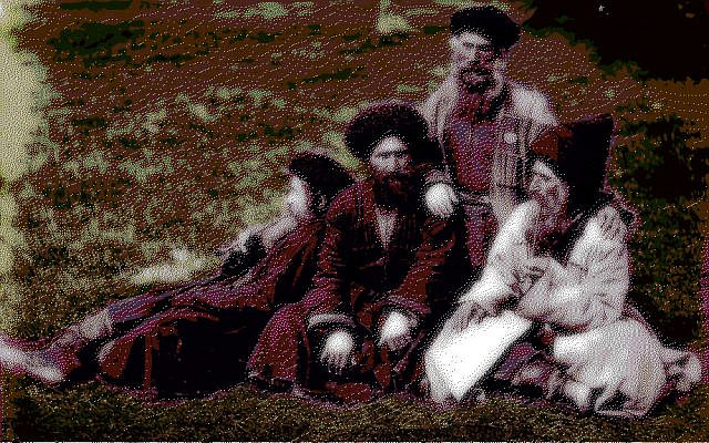 Mountain Jews of Derbent; image colorized and modified by the author,  obtained from Wikimedia Commons, Caucasus Jews, J X Raoult (02), in the public domain.