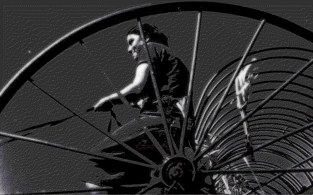 Boker Ba L'Avodah; image colorized and modified by the author, obtained from Wikimedia Commons, “Rivka Driving a Hay Rake, Kibbutz Maabarot”, in the public domain.