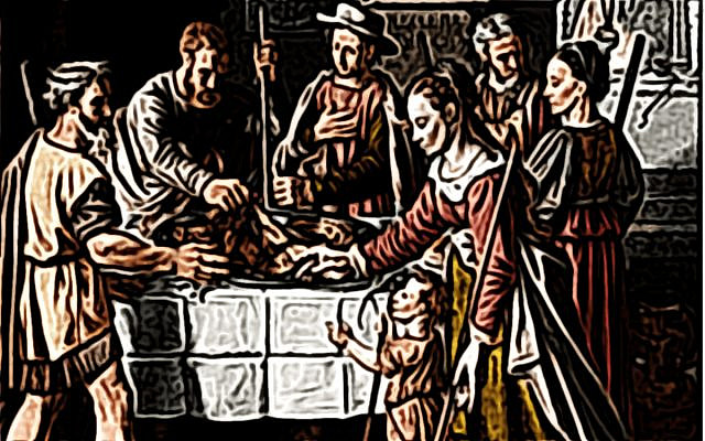 Maccabee Pesach; image colorized and modified by the author, obtained from Wikimedia Commons,First Passover, Beuckelaer, in the public domain. Maccabee Pesach; image colorized and modified by the author, obtained from Wikimedia Commons,First Passover, Beuckelaer, in the public domain.