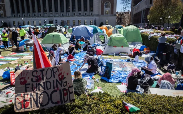 Pro-Palestinian demonstration encampment at Columbia University in New York, April 22, 2024. (Stefan Jeremiah / AP)