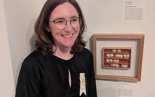 The author stands by her breast cancer-inspired artwork at the San Francisco Museum of Modern Art (October 29, 2025). Photo courtesy of the author. The author stands by her breast cancer-inspired artwork at the San Francisco Museum of Modern Art (October 29, 2025). Photo courtesy of the author.