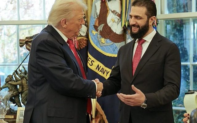 Trump meeting Syrian president Al Sharaa in Washington on November 10, 2025. (Source: Whitehouse)