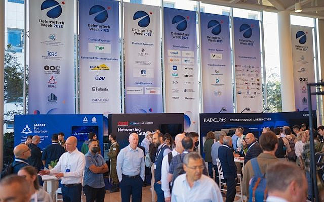 Delegates gather in Tel Aviv at DefenseTech Week 2025, an international conference sponsored by the Israeli Defense Ministry.