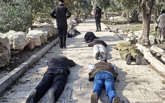 Jewish worshipers today on the Temple Mount prostrating and celebrating Chanukah.