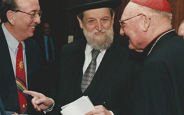 Rabbi Ron Kronish, Rabbi Shear Yeshuv Cohen and Cardinal Edward Cassidy at a conference on Jewish-Catholic Relations in Jerusalem, 1999, courtesy of Ron Kronish






ra
