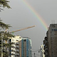 A rainbow as Jerusalem keeps building