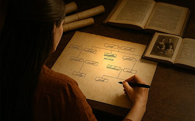 Image of a women updating her family tree to reflect a women's name instead of daughter | Created by Jodi L. Goldfinger using ChatGPT and edited using Adobe tools on December 10, 2025 via chat.openai.com