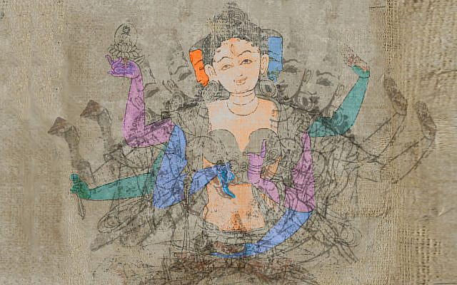 The Many-Body Problem; image colorized and modified by the author, obtained from Wikimedia Commons, Tara1495, detail, Iconographic Drawing, Cleveland Museum of Art, in the public domain.
