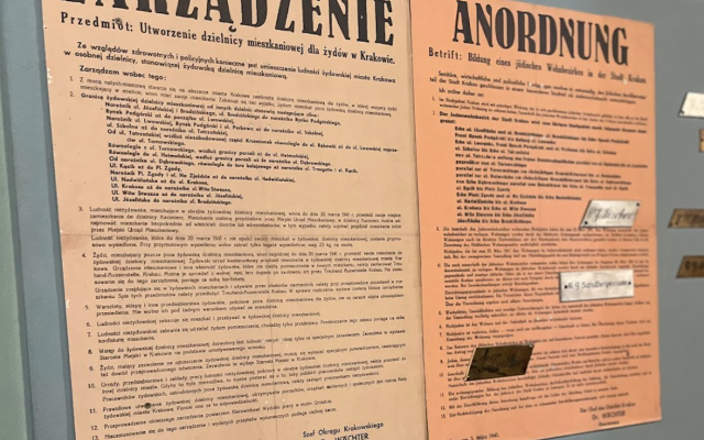 An announcement in Polish and German on the creation of a "living space for the Jews" demonstrated at the Eagle Pharmacy Museum in Krakow. Photo taken by Lesia Dubenko