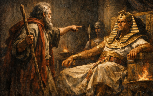 Moses Confronts Pharaoh in the Throne Room (ChatGPT-Image-Jan-2026)