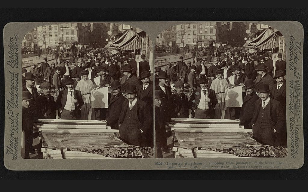 "Imported Americans" shopping from push-carts in the lower East Side, New York City, 1907 (Underwood & Underwood via the Library of Congress)