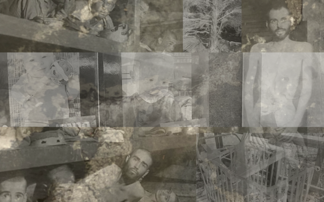Collage by the author, using archival photographs and recent images from Kibbutz Nir Oz and Kibbutz Be’eri.