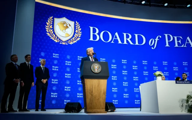 President Donald Trump participates in the Board of Peace Charter Announcement and Signing ceremony during the World Economic Forum, Thursday, January 22, 2026, at the Davos Congress Center in Davos, Switzerland. (Official White House Photo by Daniel Torok)